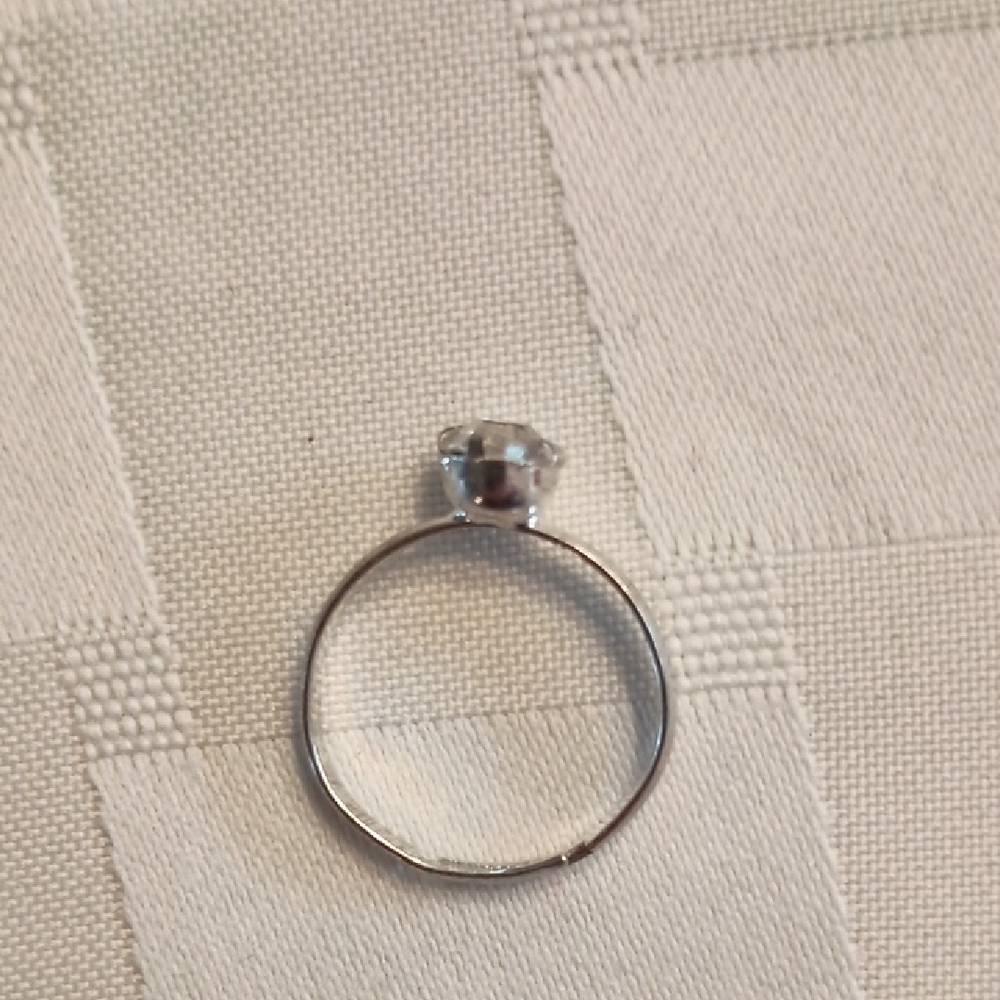 Adjustable Silver Tone Ring with Faux Diamond - Picture 5 of 6
